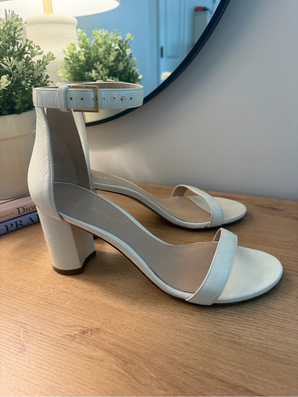Stuart Weitzman Nudist II Ankle-Strap Block Heels with Buckle - Picture 5 of 9